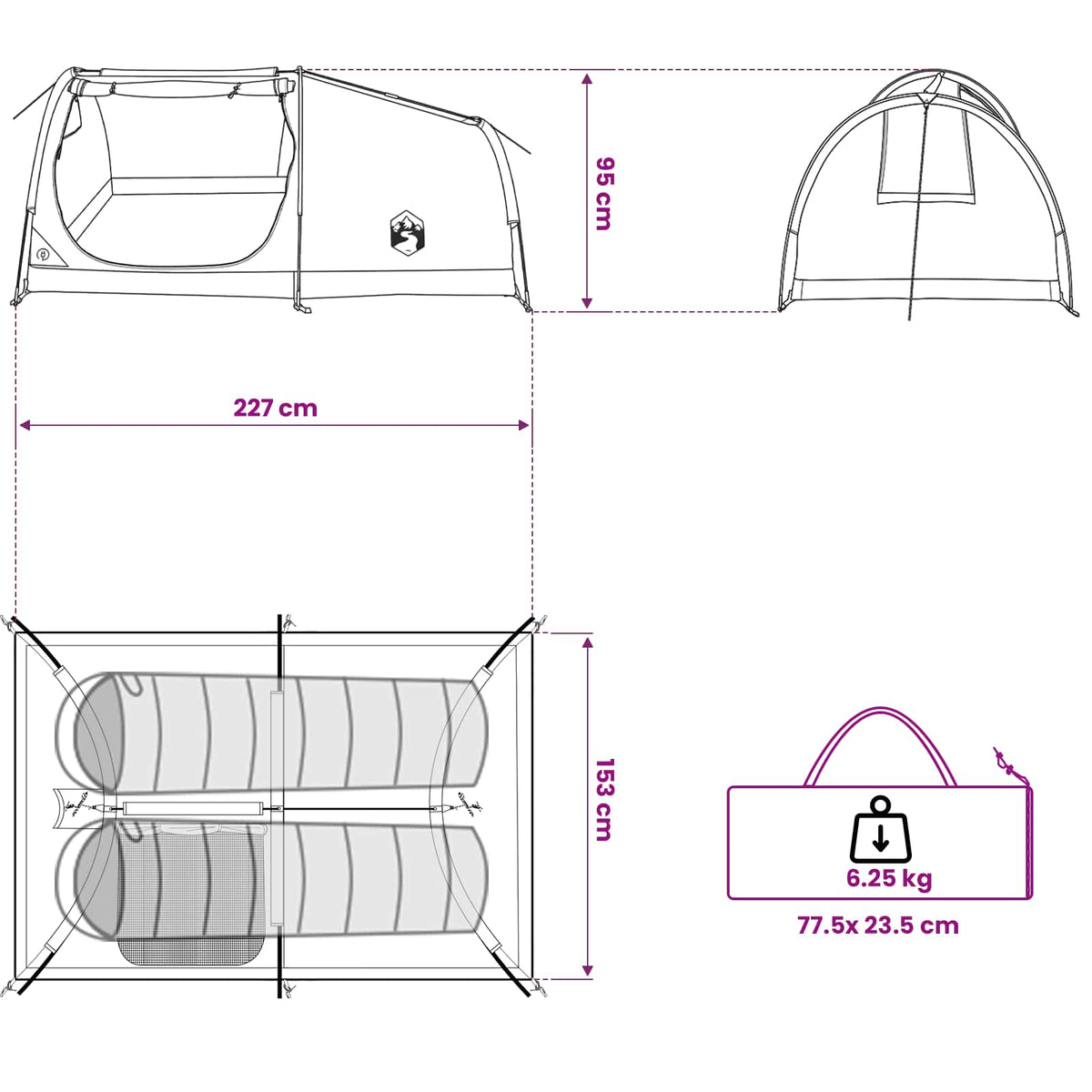 Hiking Tent Waterdicht 2-persoons Legergroen
