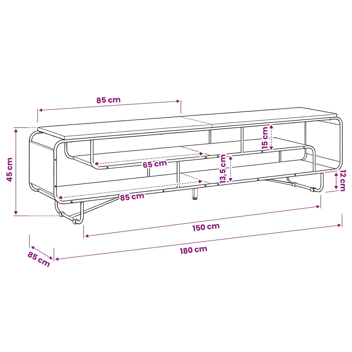 TV-standaard 180 x 36 x 45 cm Sonoma Eiken Bewerkt hout