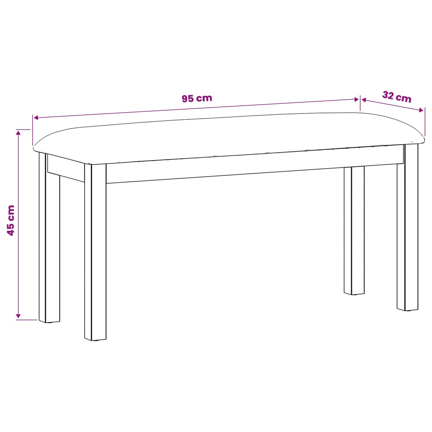 Eetbank 95 x 32 x 45 cm Massief Eikenhout Grijs