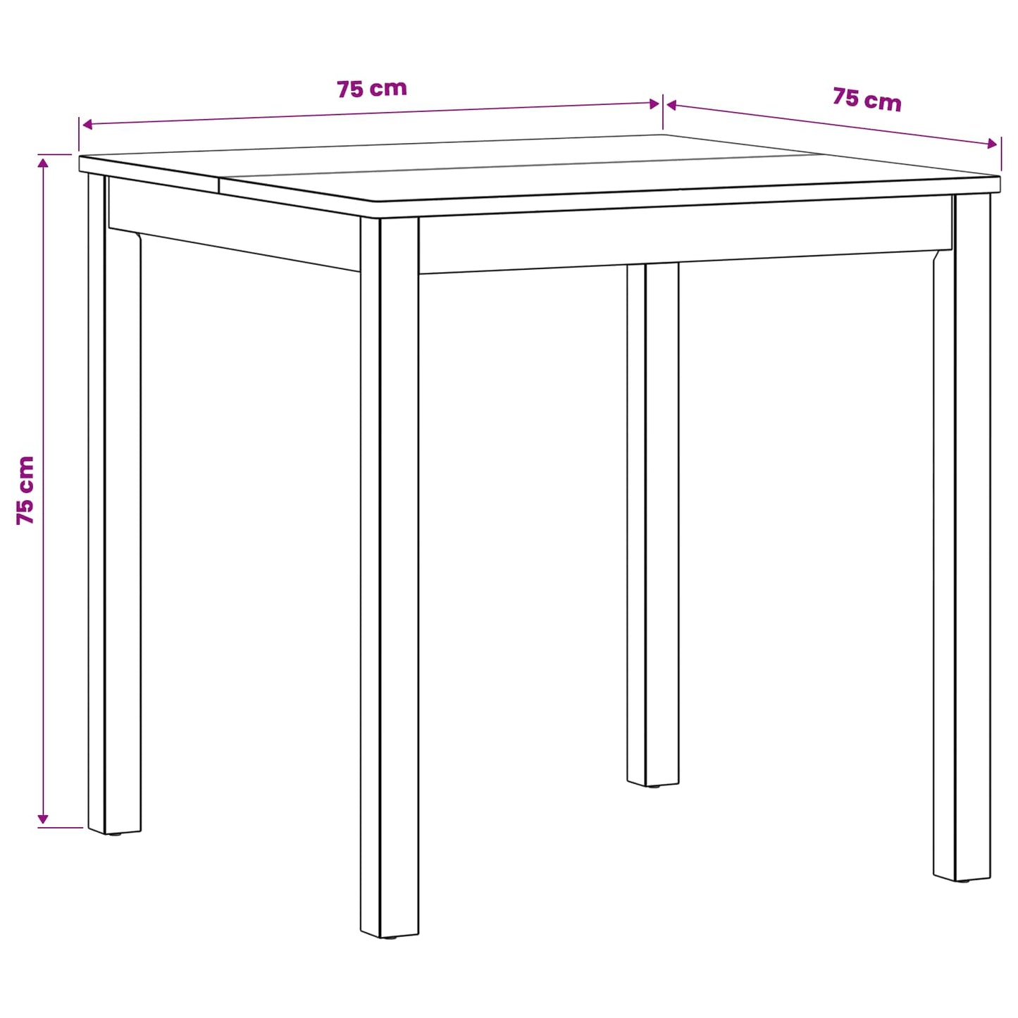 Eettafel 75 x 75 x 75,5 cm Massief Eikenhout Naturel Vierkant