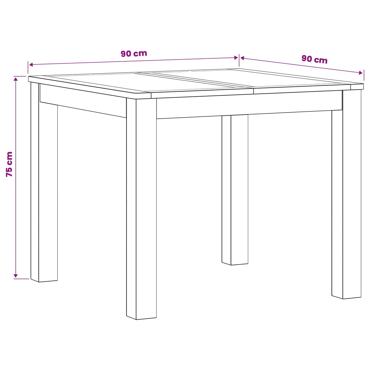 Eettafel 90 x 90 x 75 cm Massief Eikenhout Naturel Vierkant