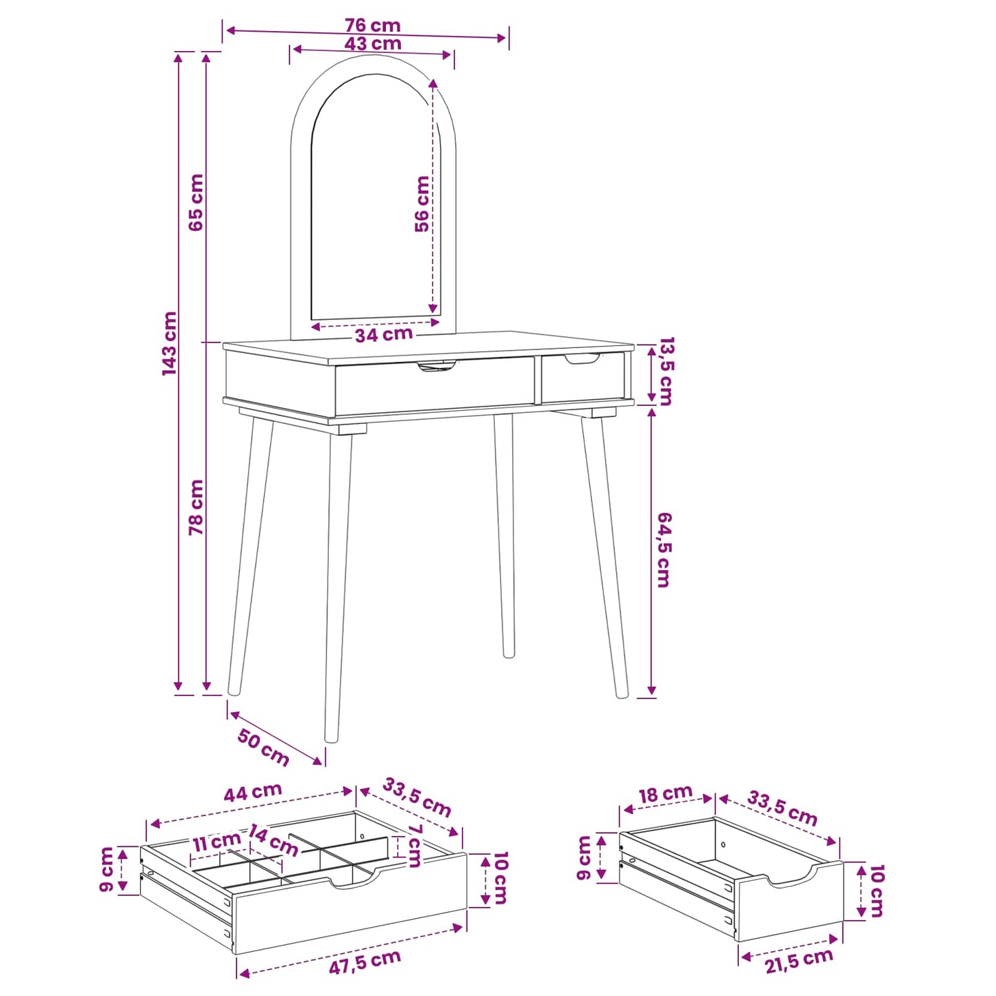 Toilettafel Set FAUSKE 2 pcs Wit 76 x 50 x 143 cm