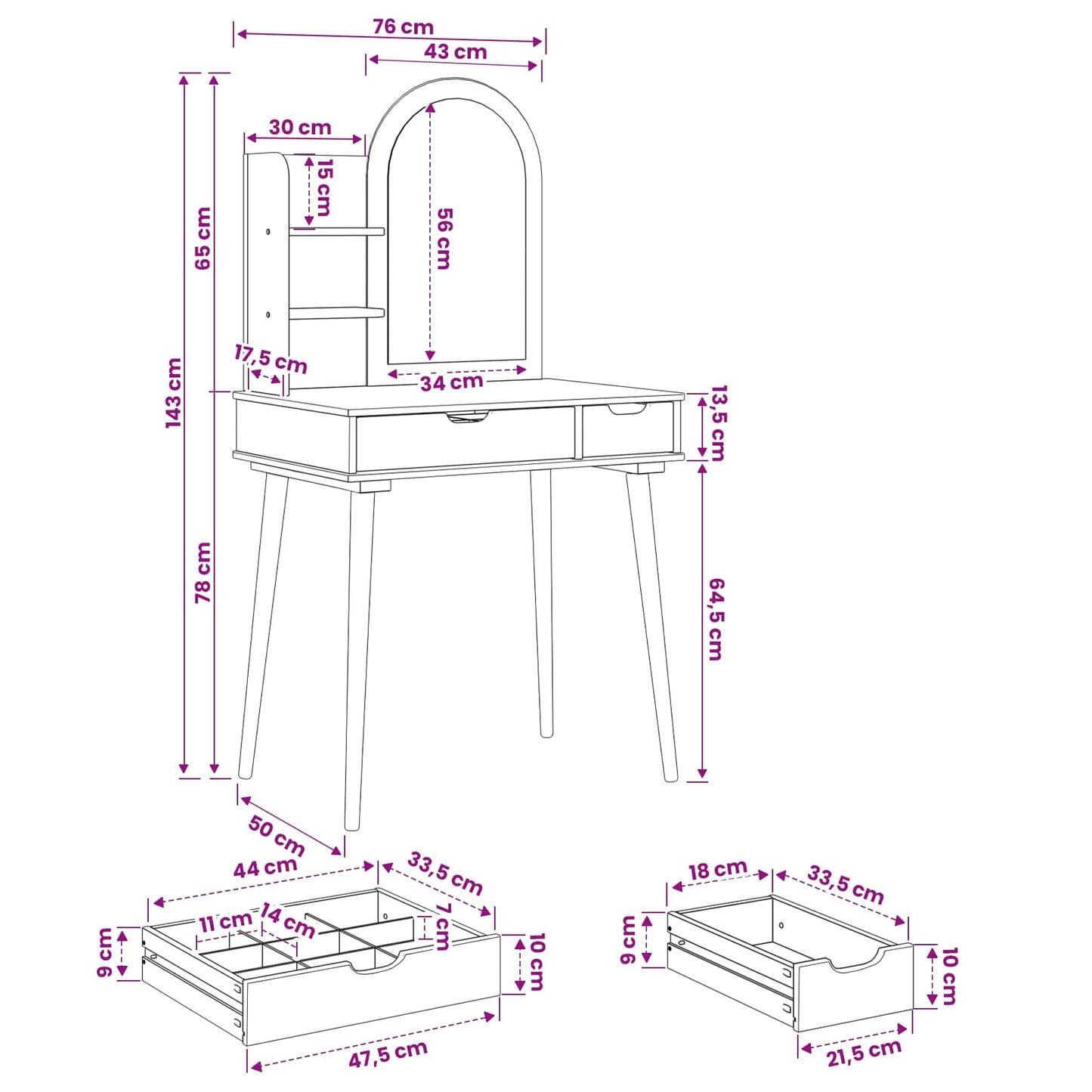 Toilettafel Set FAUSKE 3 pcs Wit 76 x 50 x 143 cm