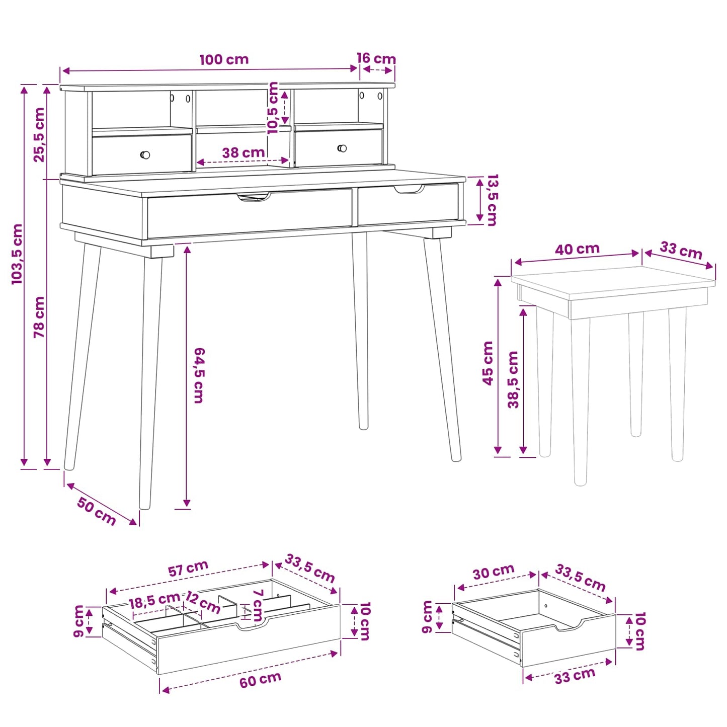 Toilettafel Set FAUSKE 3 pcs Wit 100 x 50 x 103,5 cm