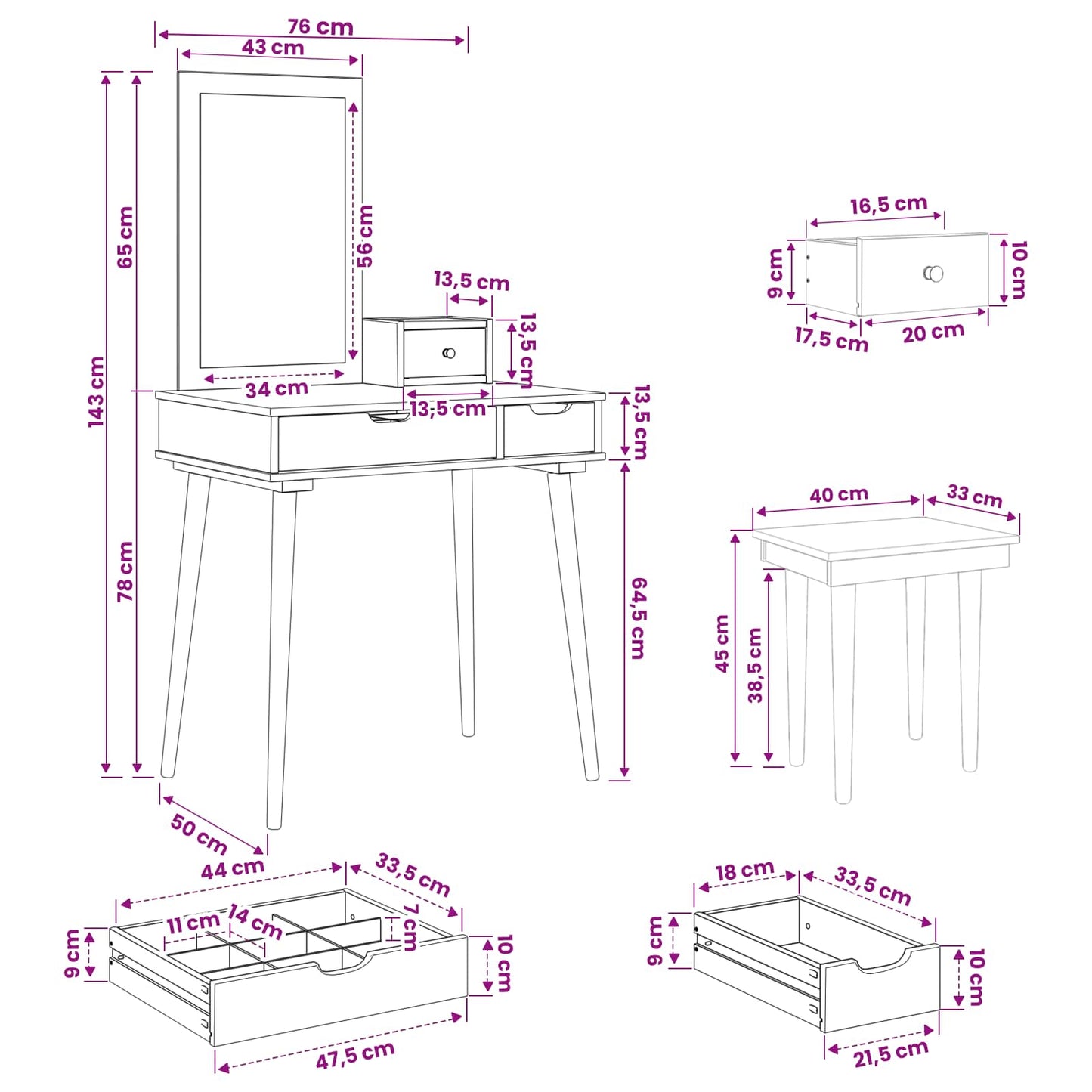 Toilettafel Set FAUSKE 4 st Wit 76 x 50 x 143 cm