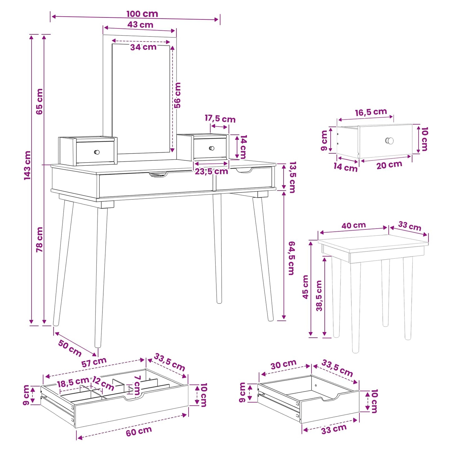Toilettafel Set FAUSKE 5 st Wit 100 x 50 x 143 cm