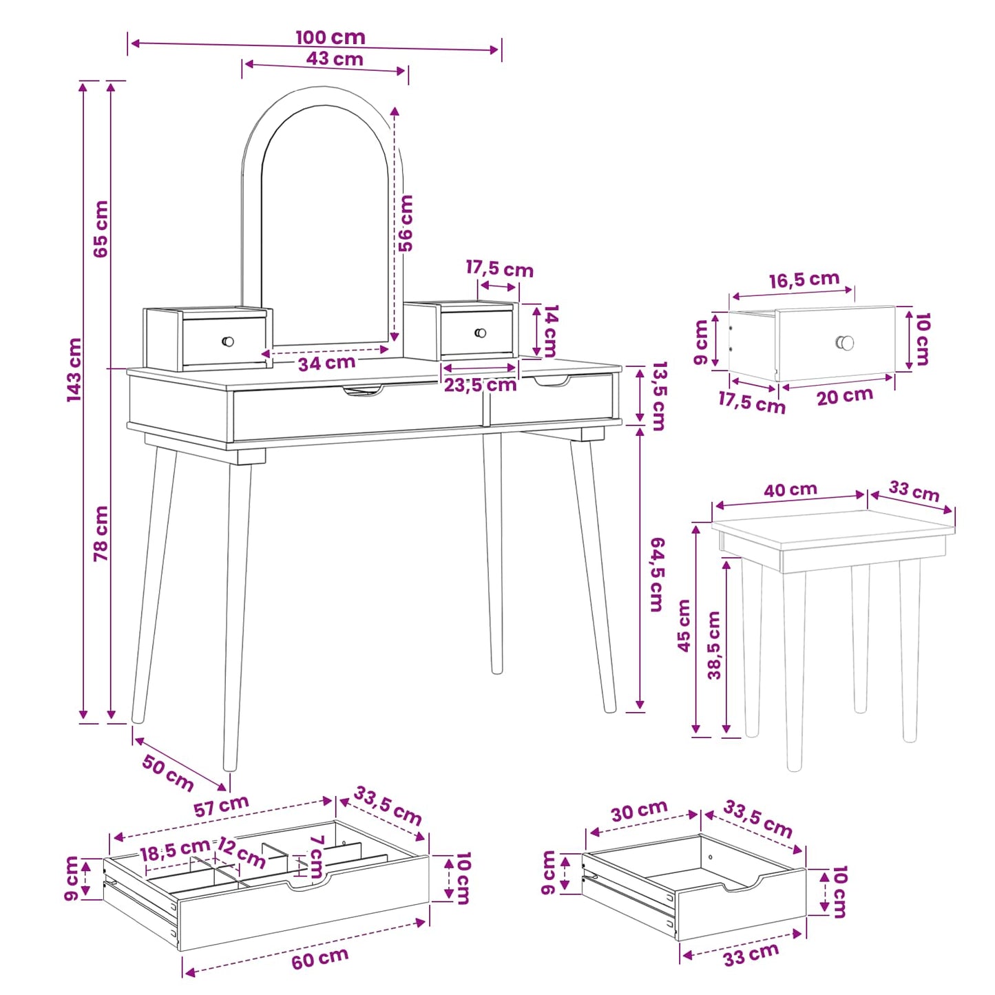 Toilettafel Set FAUSKE 5 st Wit 100 x 50 x 143 cm