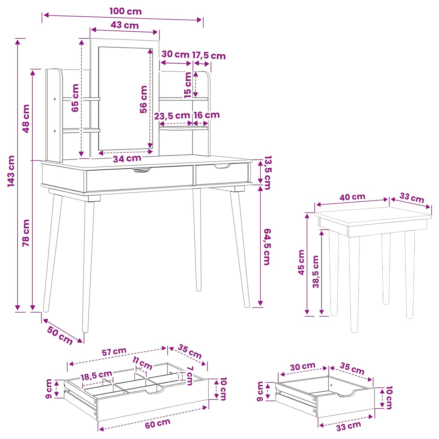 Toilettafel Set FAUSKE 5 st Wit 100 x 50 x 143 cm