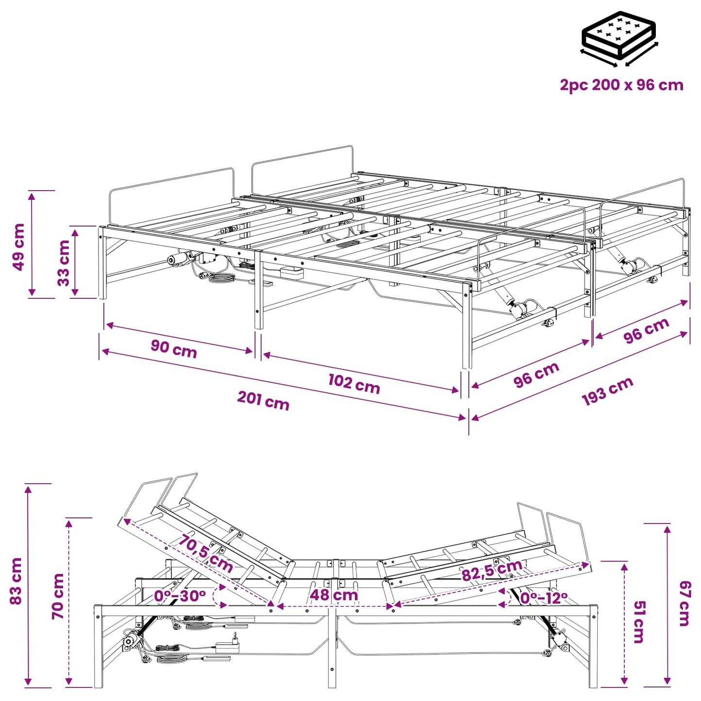 Elektrisch Verstelbaar Bedframe Zwart 96 x 200 cm Staal