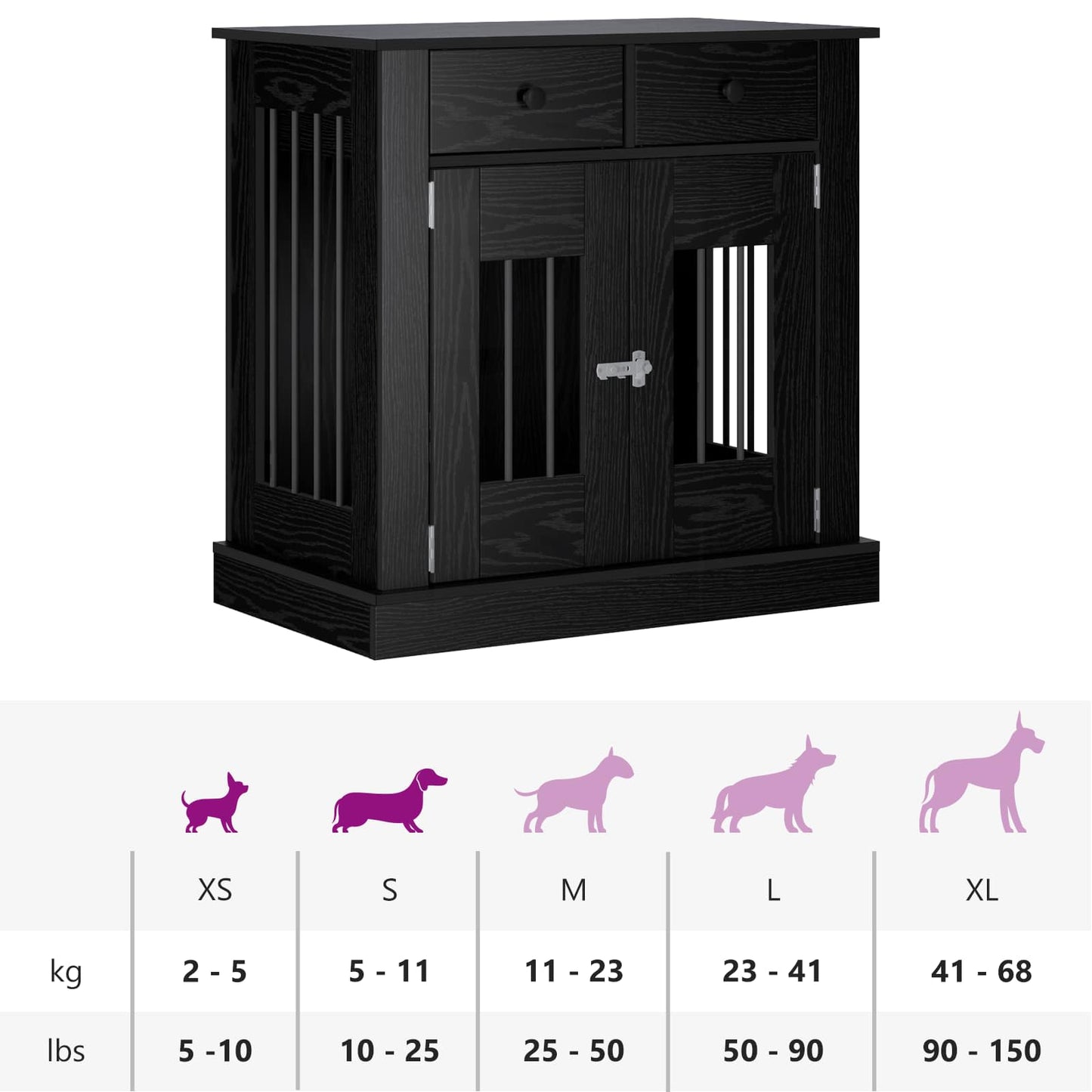 Hond Bench Meubel Zwart eiken 80 x 47,5 x 80 cm Bewerkt hout