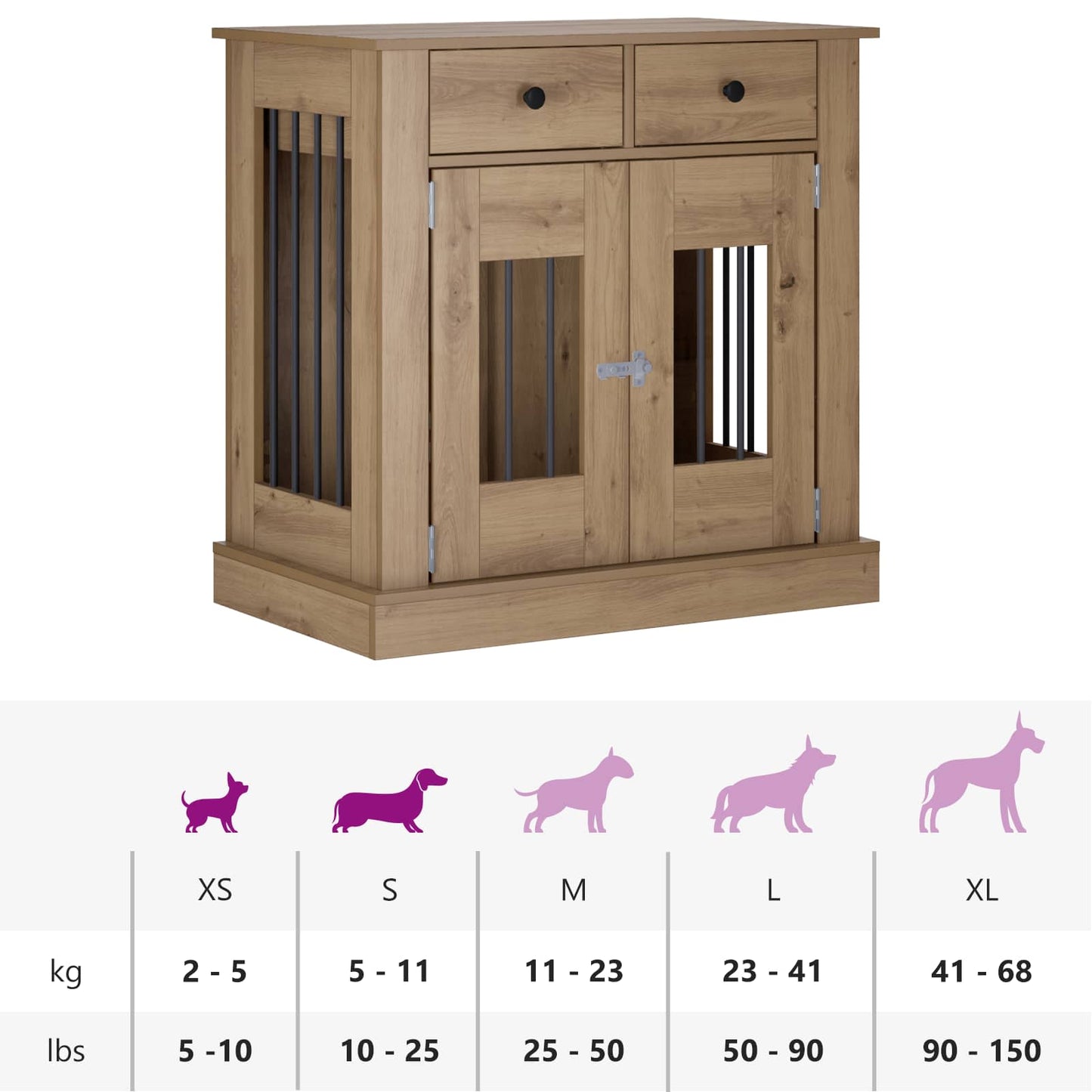 Hond Bench Meubel Artisanaal eiken 80 x 47,5 x 80 cm