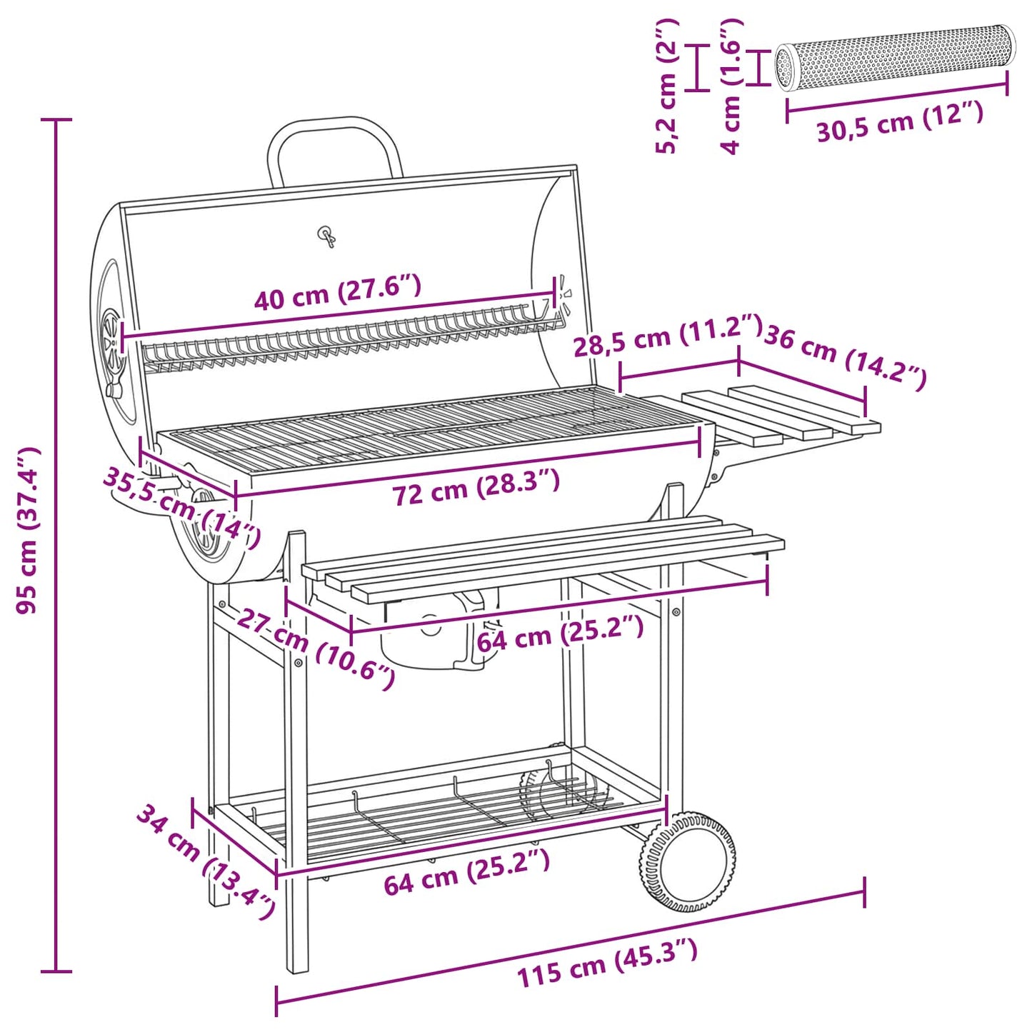 Vaten Grill met Wielen en Planken 3 st 115 x 85 x 95 cm Metaal