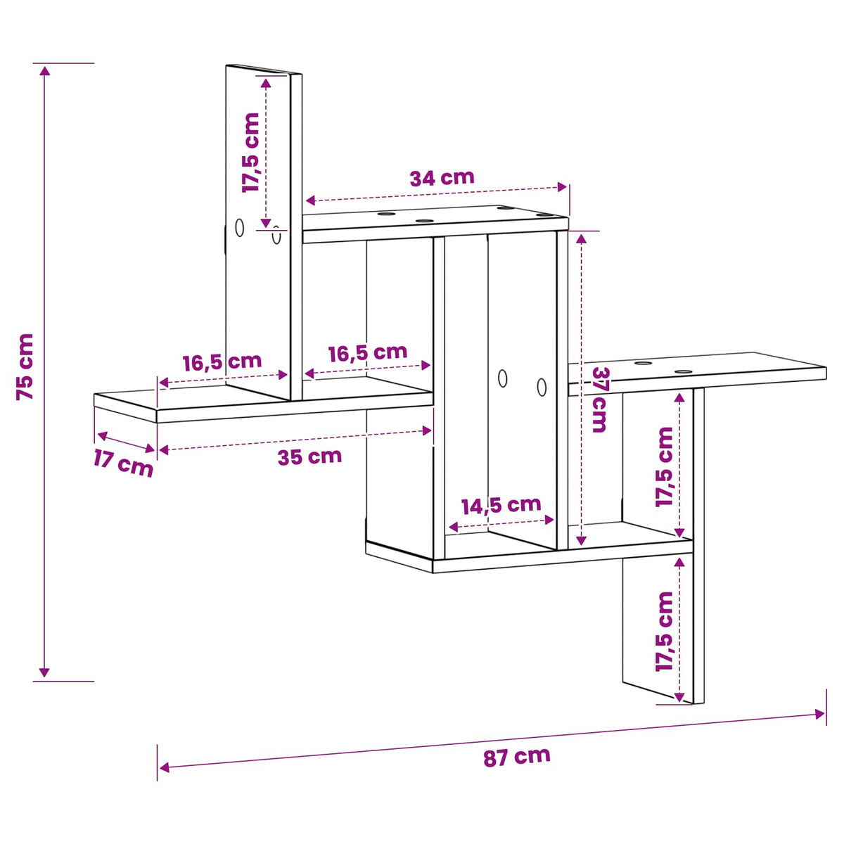 Wandplank Sonoma Eiken 87 x 17 x 75 cm Bewerkt hout