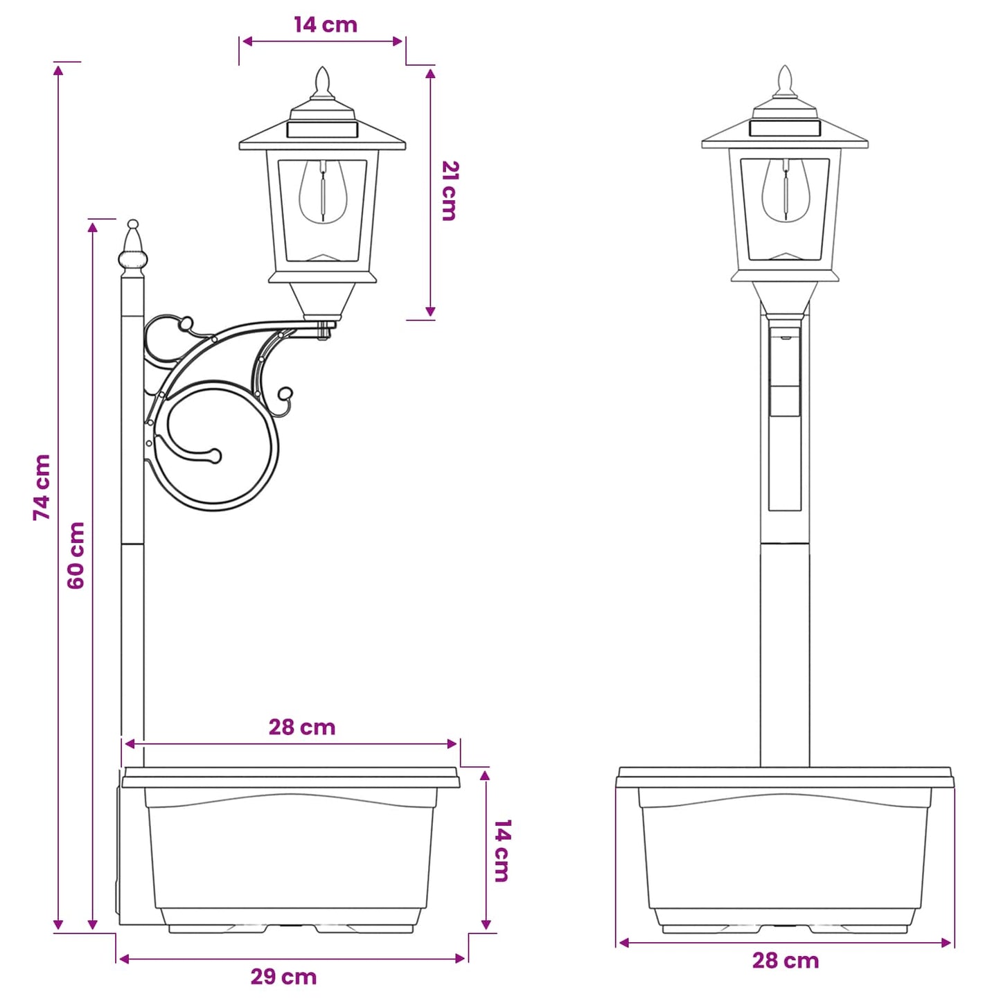 Bollard Light met Plantenbak Zwart 29 x 28 x 74 cm ABS en PP