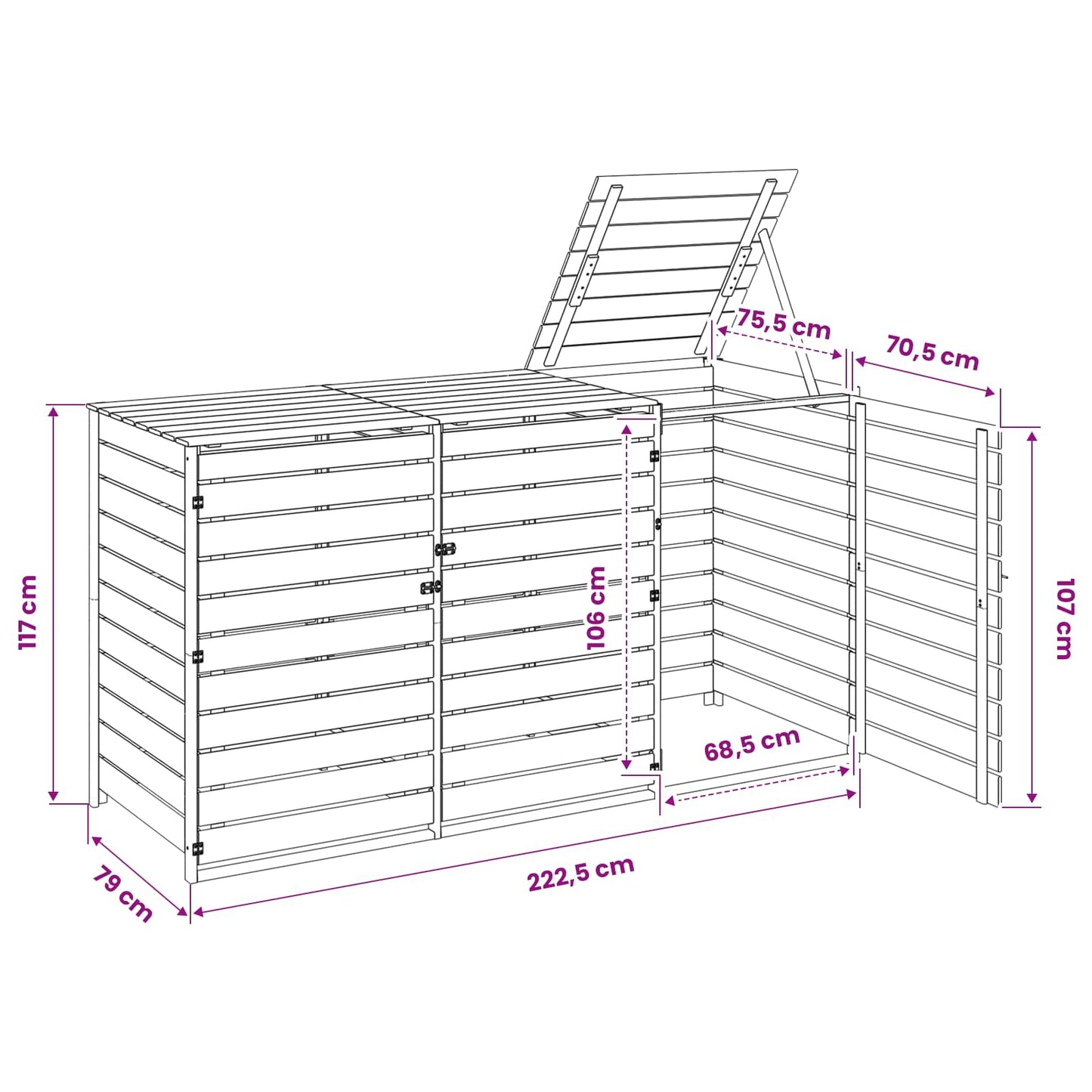 Containerombouw voor 3 Afvalbakken 240 L Geïmpregneerd grenenhout