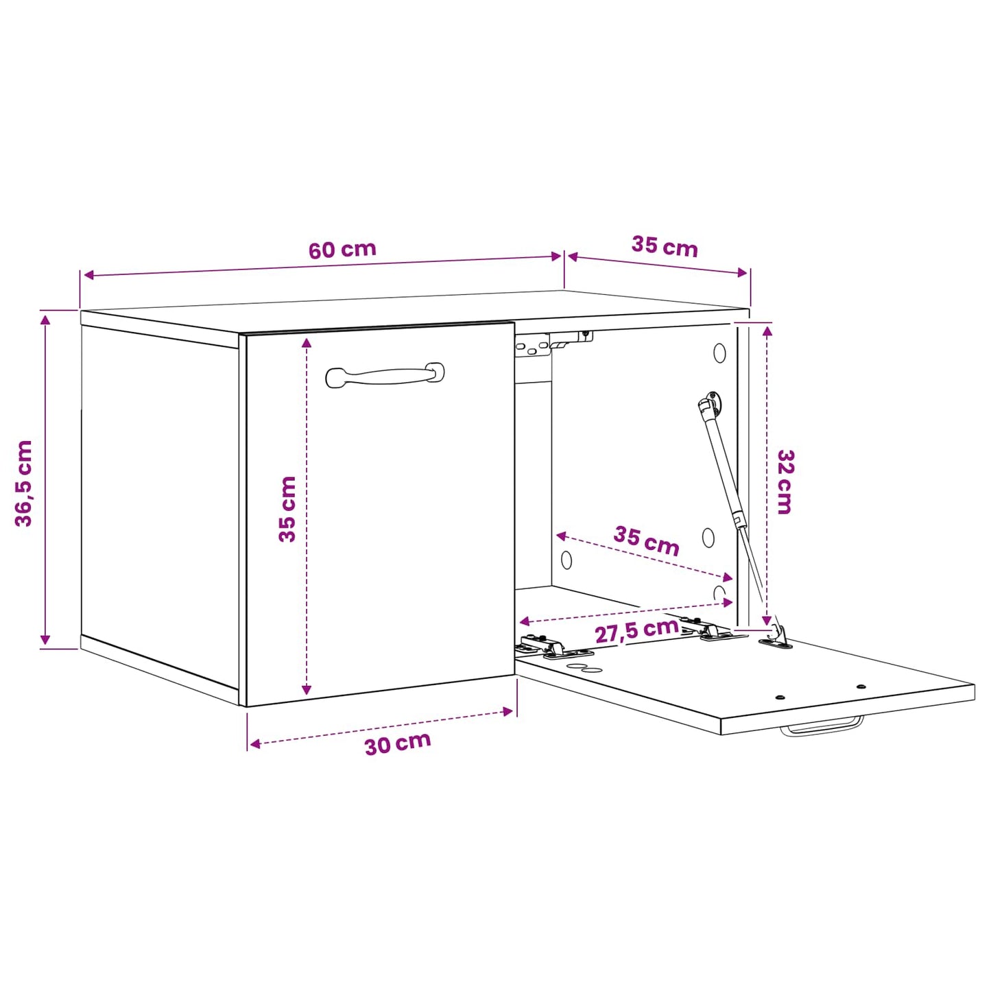 Wandkast 60 x 36,5 x 35 cm Bewerkt hout Artisanaal eiken