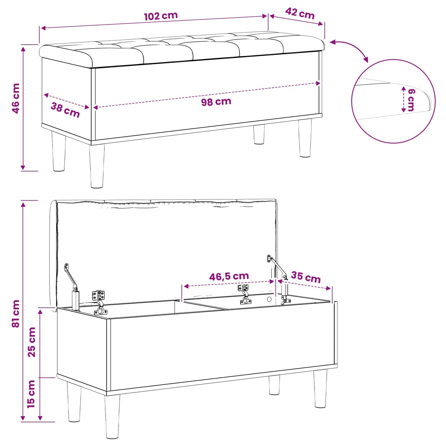 Opbergbank met kussen Artisan eiken 102 x 42 x 46 cm