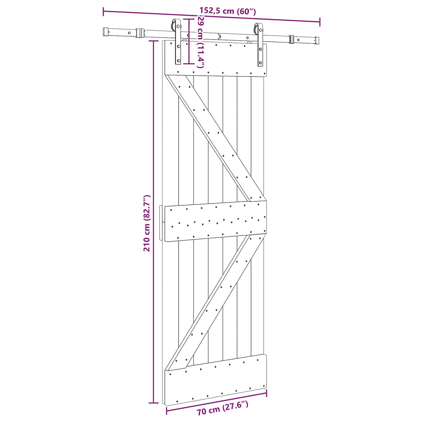 Schuifdeur NARVIK Naturel en Zwart 70 x 210 cm (152,5 cm)
