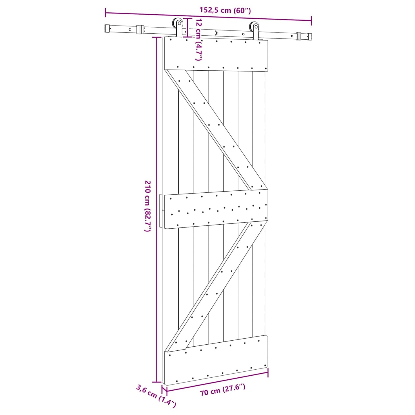 Schuifdeur NARVIK 70 x 210 cm (152,5 cm) Naturel en Zwart