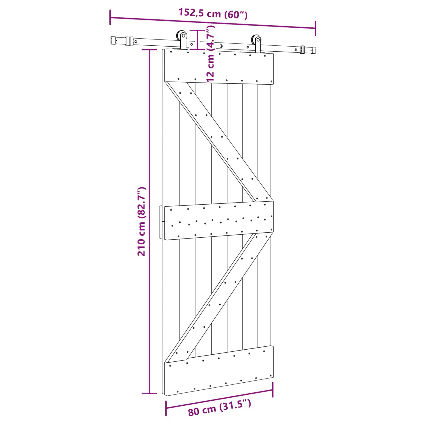 Schuifdeur NARVIK 80 x 210 cm (152,5 cm) Naturel en Zwart