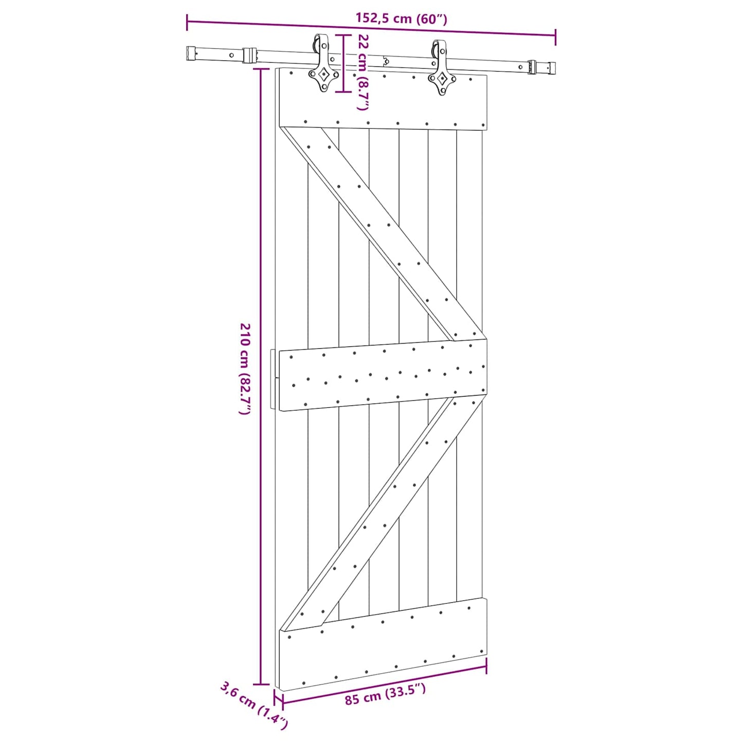 Schuifdeur NARVIK Naturel en Zwart 85 x 210 cm (152,5 cm)