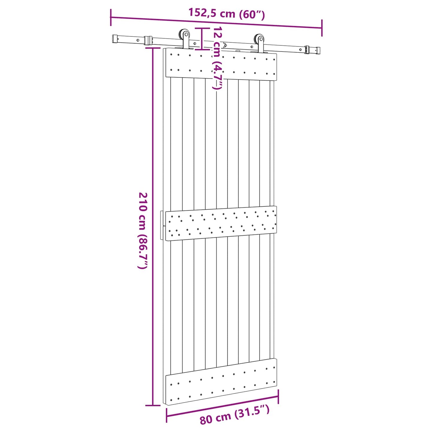 Schuifdeur NARVIK Naturel en Zwart 80 x 210 cm (152,5 cm)
