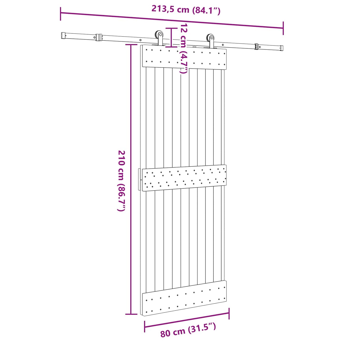 Schuifdeur NARVIK 80 x 210 cm (213,5 cm) Naturel en Zwart