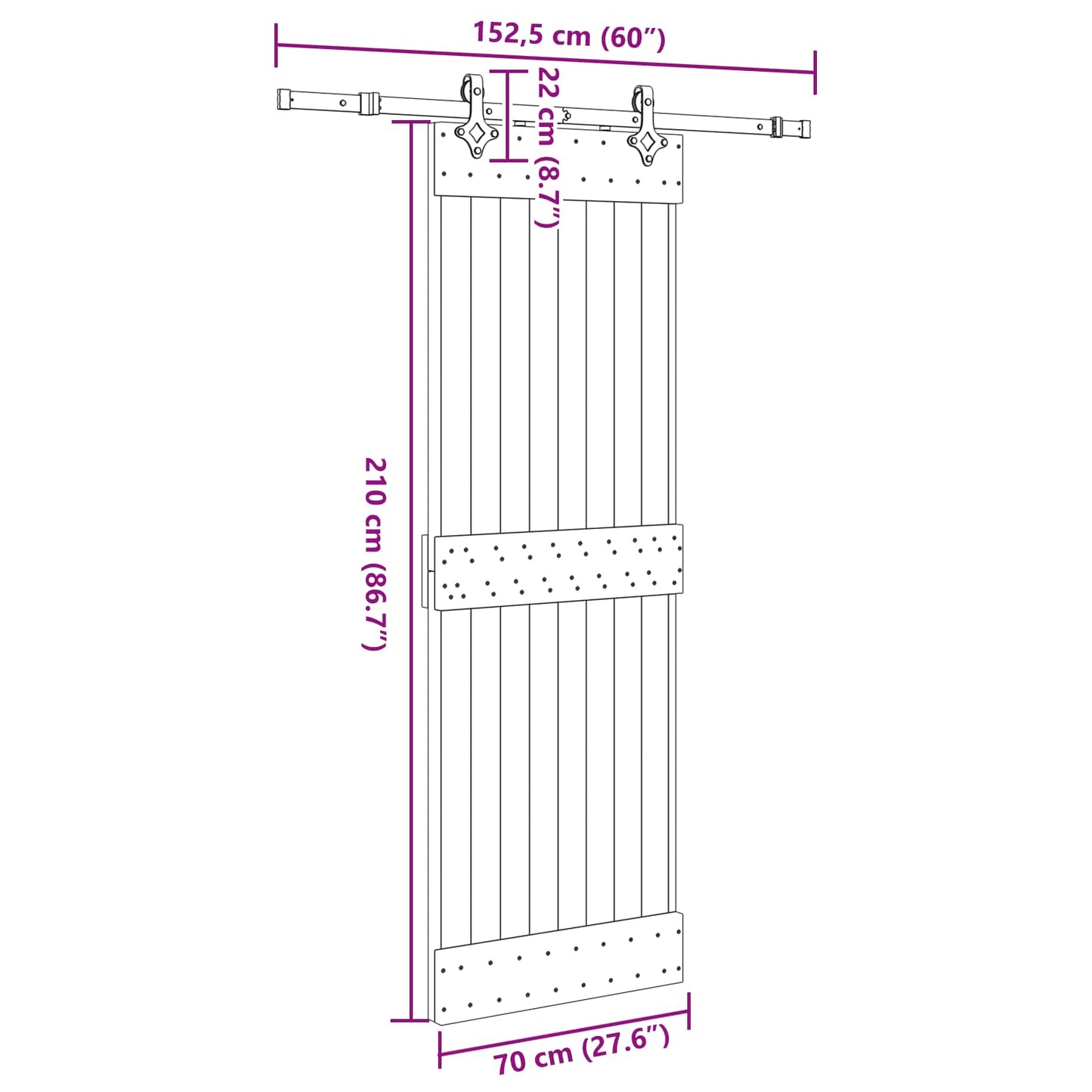 Schuifdeur NARVIK Naturel en Zwart 70 x 210 cm (152,5 cm)