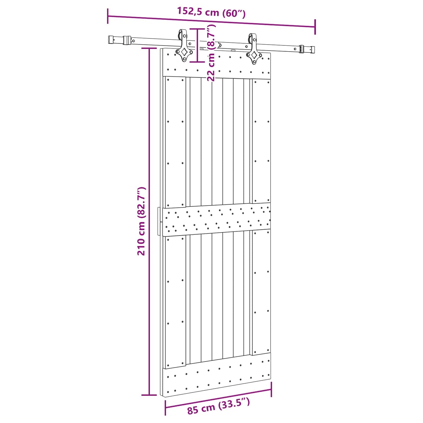 Schuifdeur NARVIK Naturel en Zwart 85 x 210 cm (152,5 cm)
