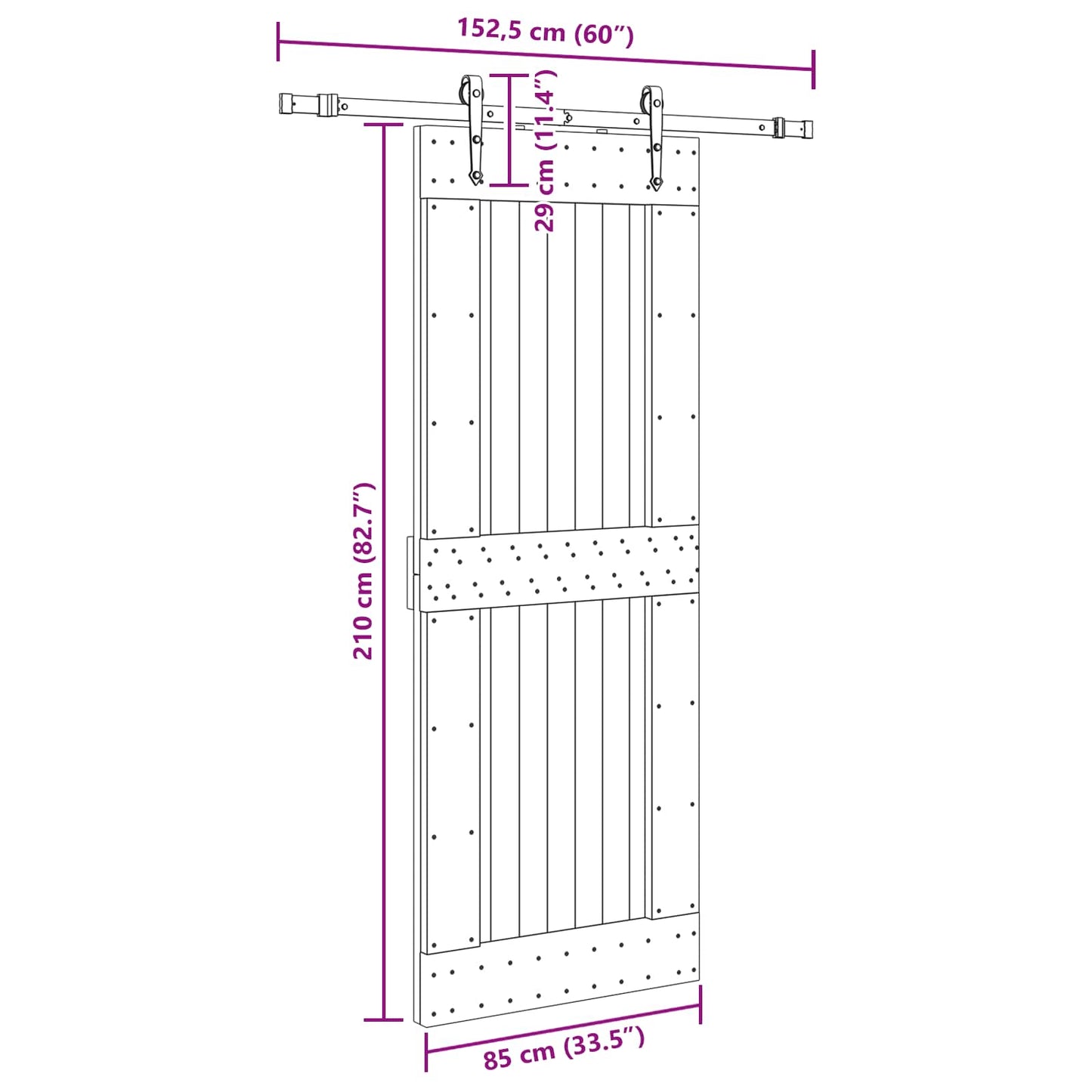 Schuifdeur NARVIK Naturel en Zwart 85 x 210 cm (152,5 cm)