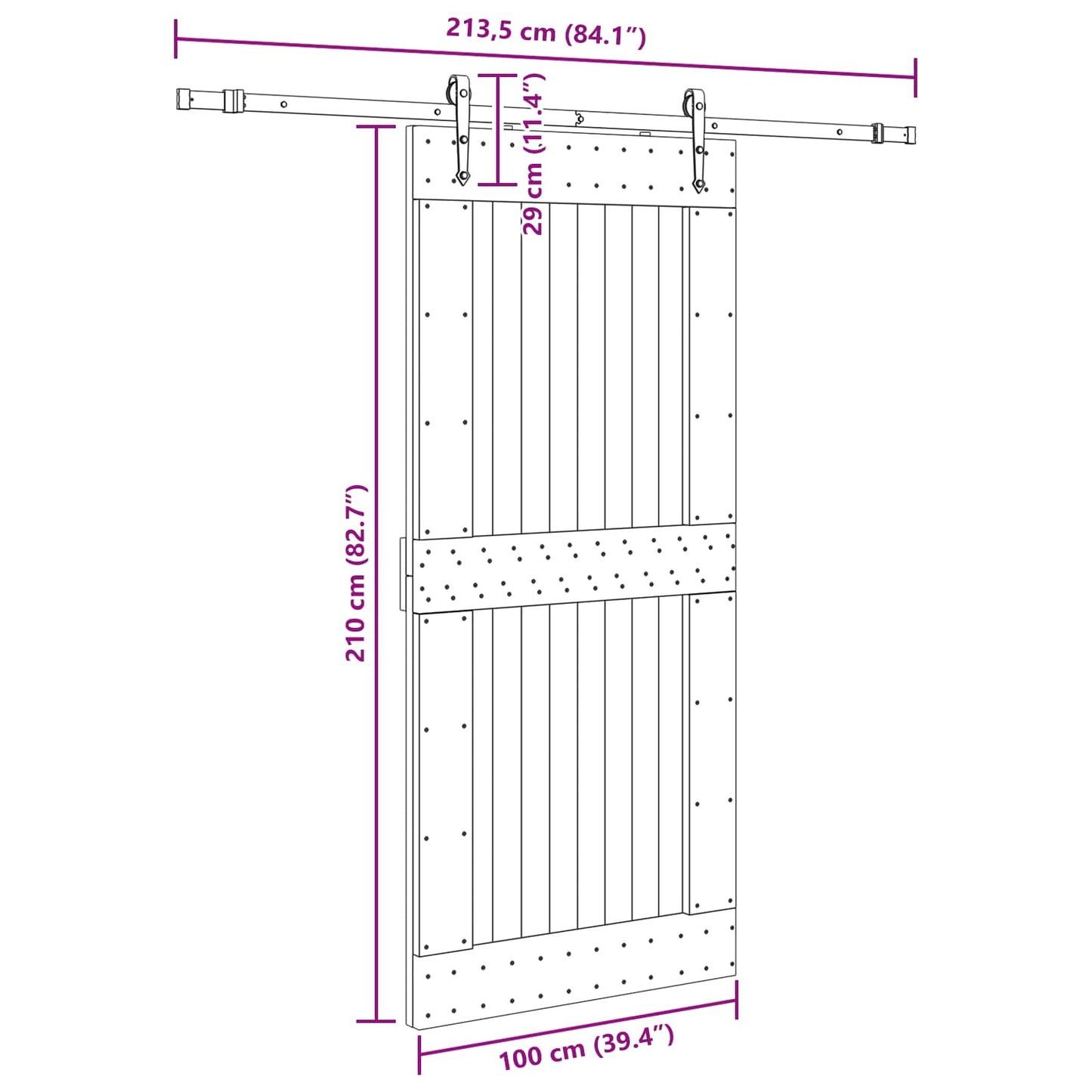 Schuifdeur NARVIK Naturel en Zwart 100 x 210 cm (213,5 cm)