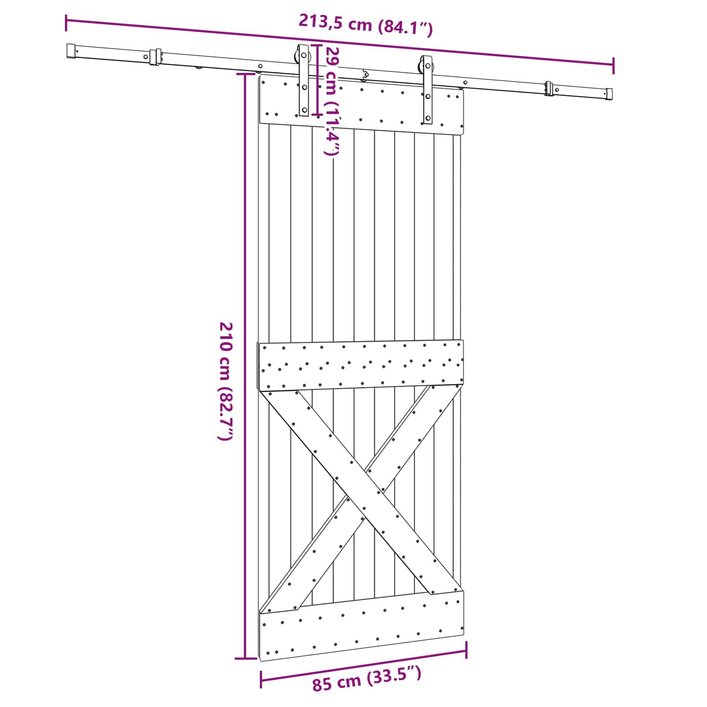 Schuifdeur NARVIK Naturel en Zwart 85 x 210 cm (213,5 cm)