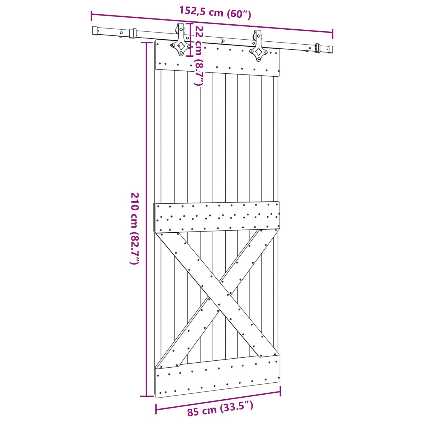 Schuifdeur NARVIK Naturel en Zwart 85 x 210 cm (152,5 cm)