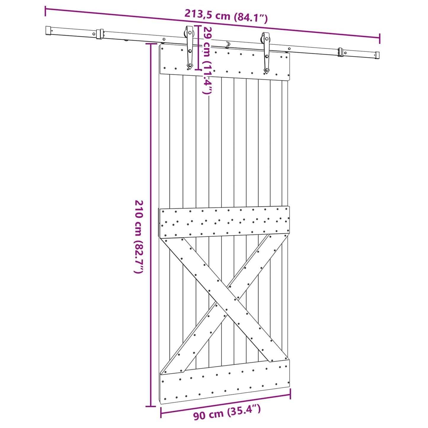 Schuifdeur NARVIK Naturel en Zwart 90 x 210 cm (213,5 cm)