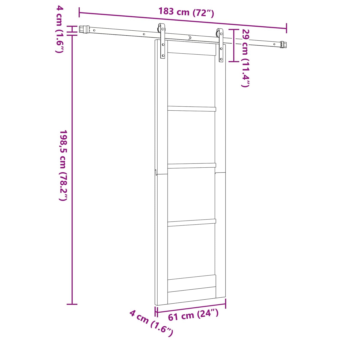 Schuifdeur Naturel en Zwart 61 x 198,5 cm Massief grenenhout