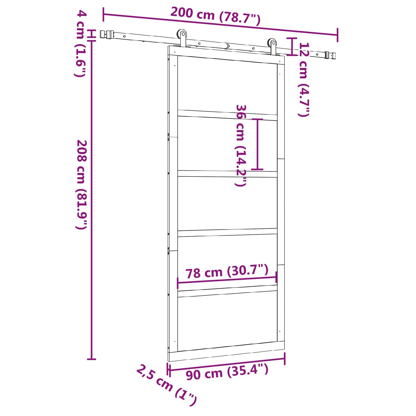 Schuifdeur Naturel 90 x 208 cm Massief grenenhout