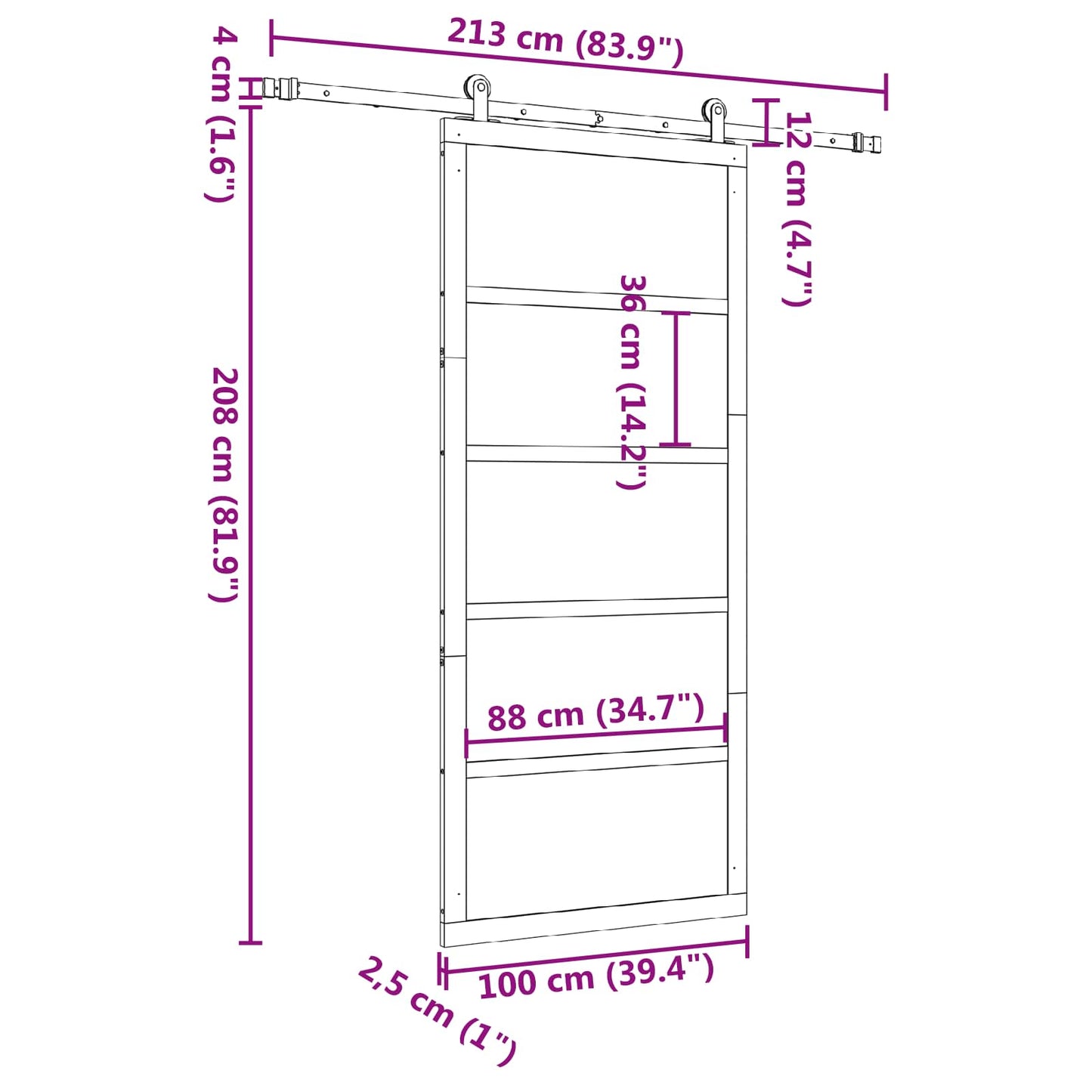 Schuifdeur Naturel 100 x 208 cm Massief grenenhout