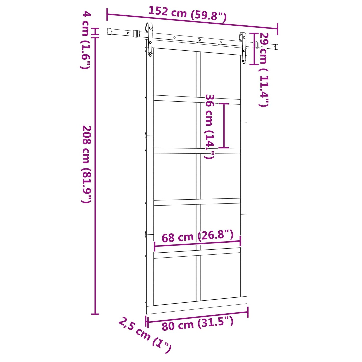 Schuifdeur Naturel 80 x 208 cm Massief grenenhout