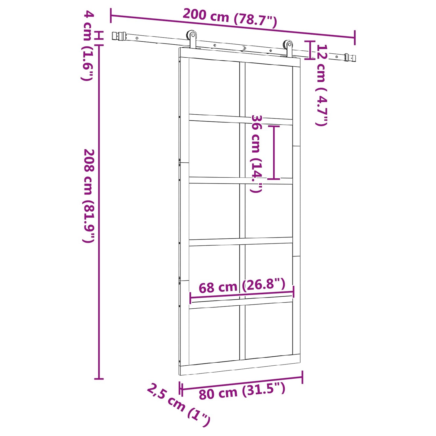 Schuifdeur Naturel 80 x 208 cm Massief grenenhout