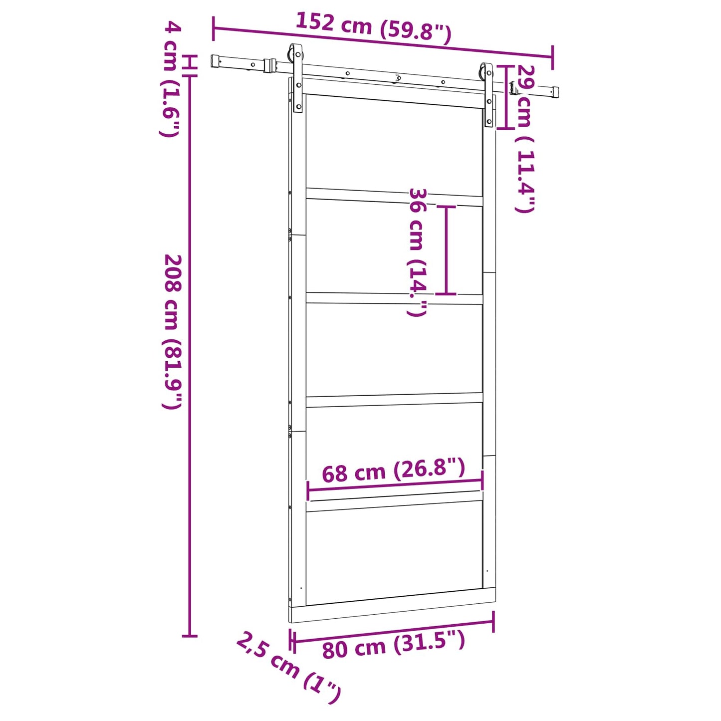 Schuifdeur Naturel 80 x 208 cm Massief grenenhout
