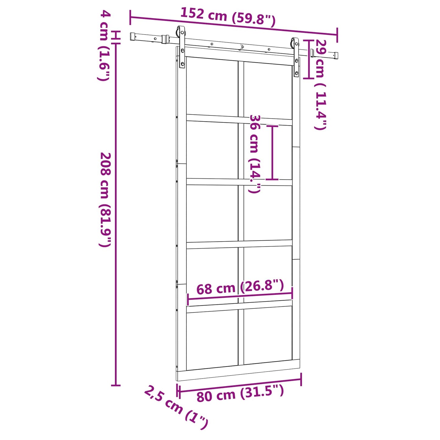 Schuifdeur Naturel 80 x 208 cm Massief grenenhout