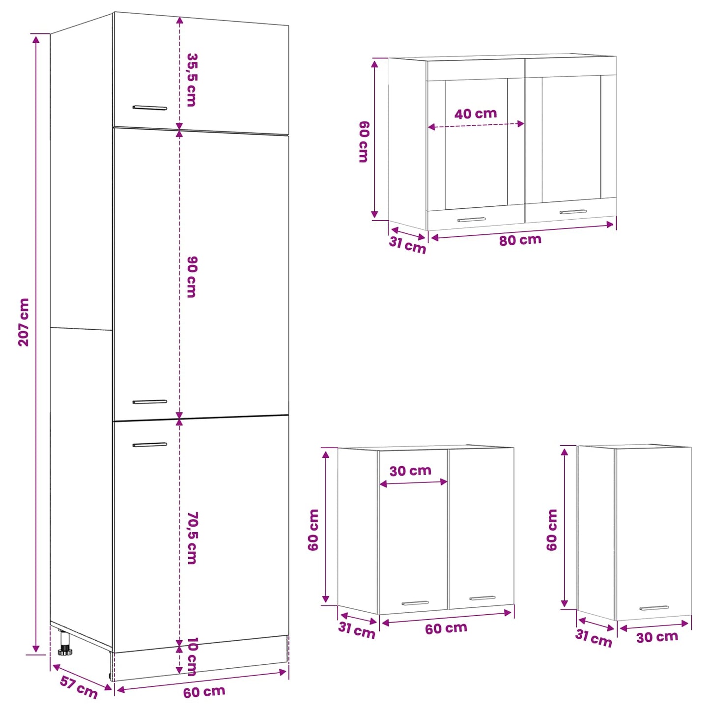 Keuken Eenheid Lyon 8 pcs Zwart eiken Bewerkt hout