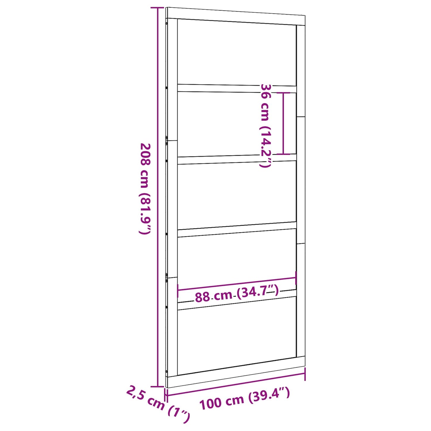 Schuifdeur Naturel 100 x 2,5 x 208 cm Massief grenenhout