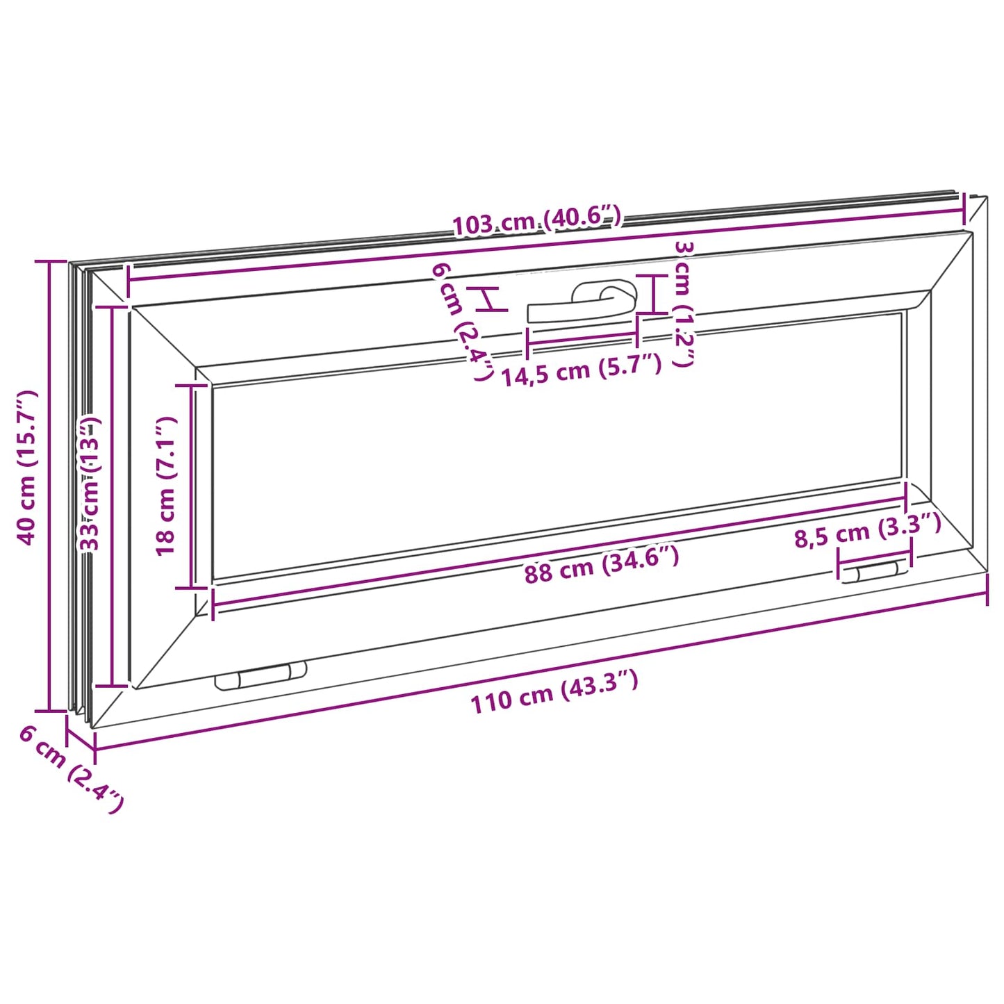 Kelderraam RISOR 110 x 40 cm PVC en glas Antracietkleurig