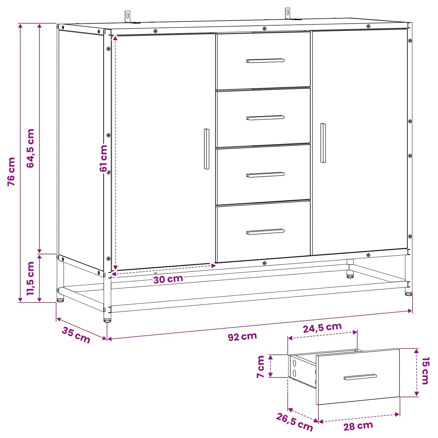 Dressoir Artisanaal eiken 92 x 35 x 76 cm Bewerkt hout