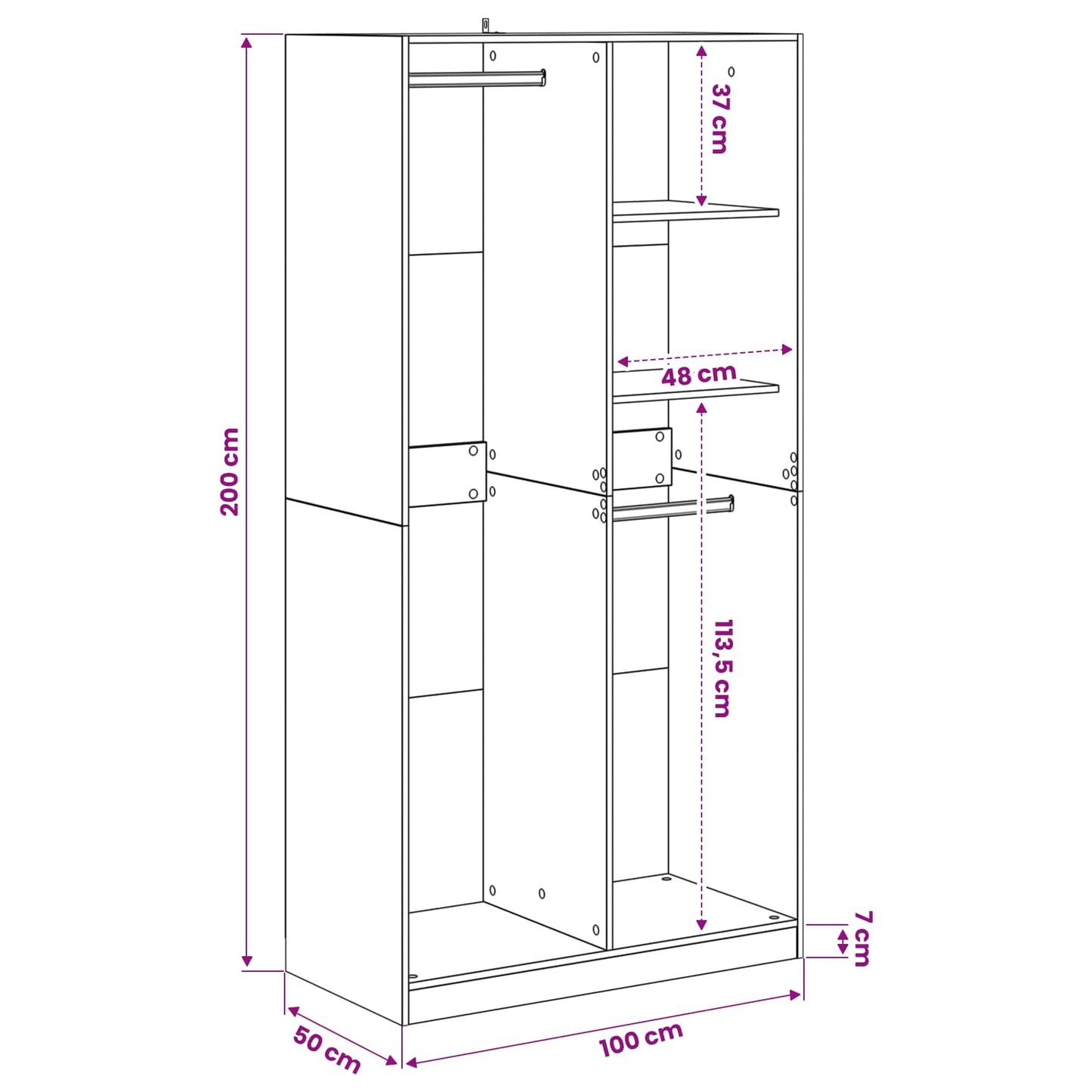 Kledingkast Zwart eiken 100 x 50 x 200 cm Bewerkt hout