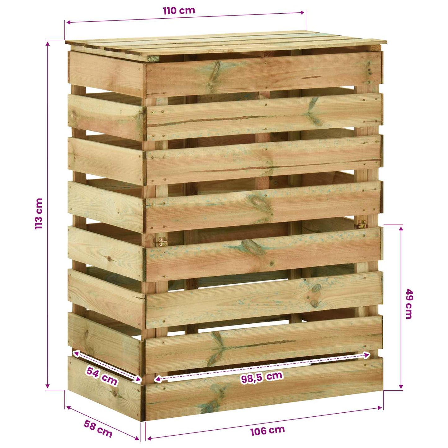 Compostbak met lattenrooster Groen 110 x 58 x 113 cm Massief grenenhout