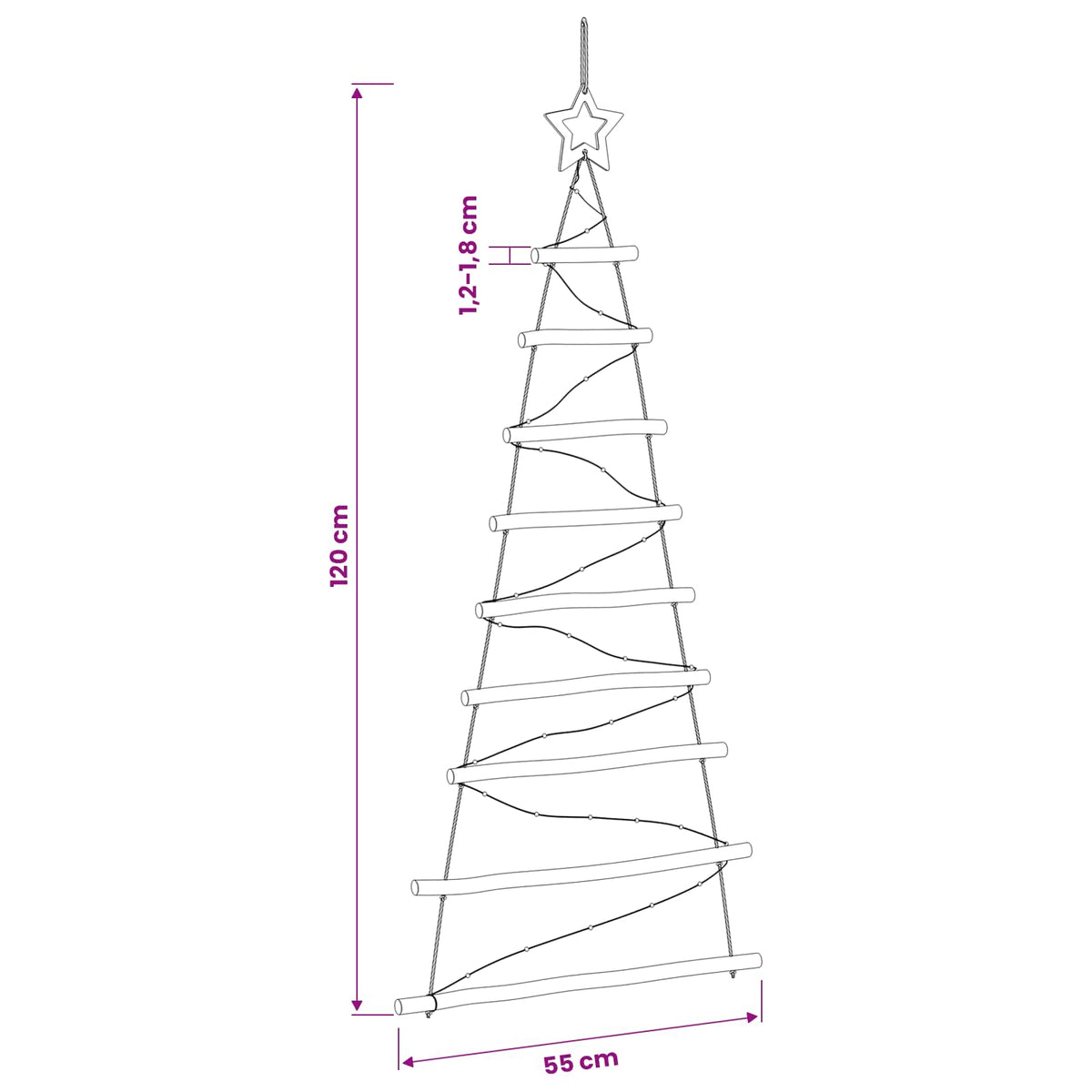 Hangende Kerstboom 120 cm 50 LED's Warmwit