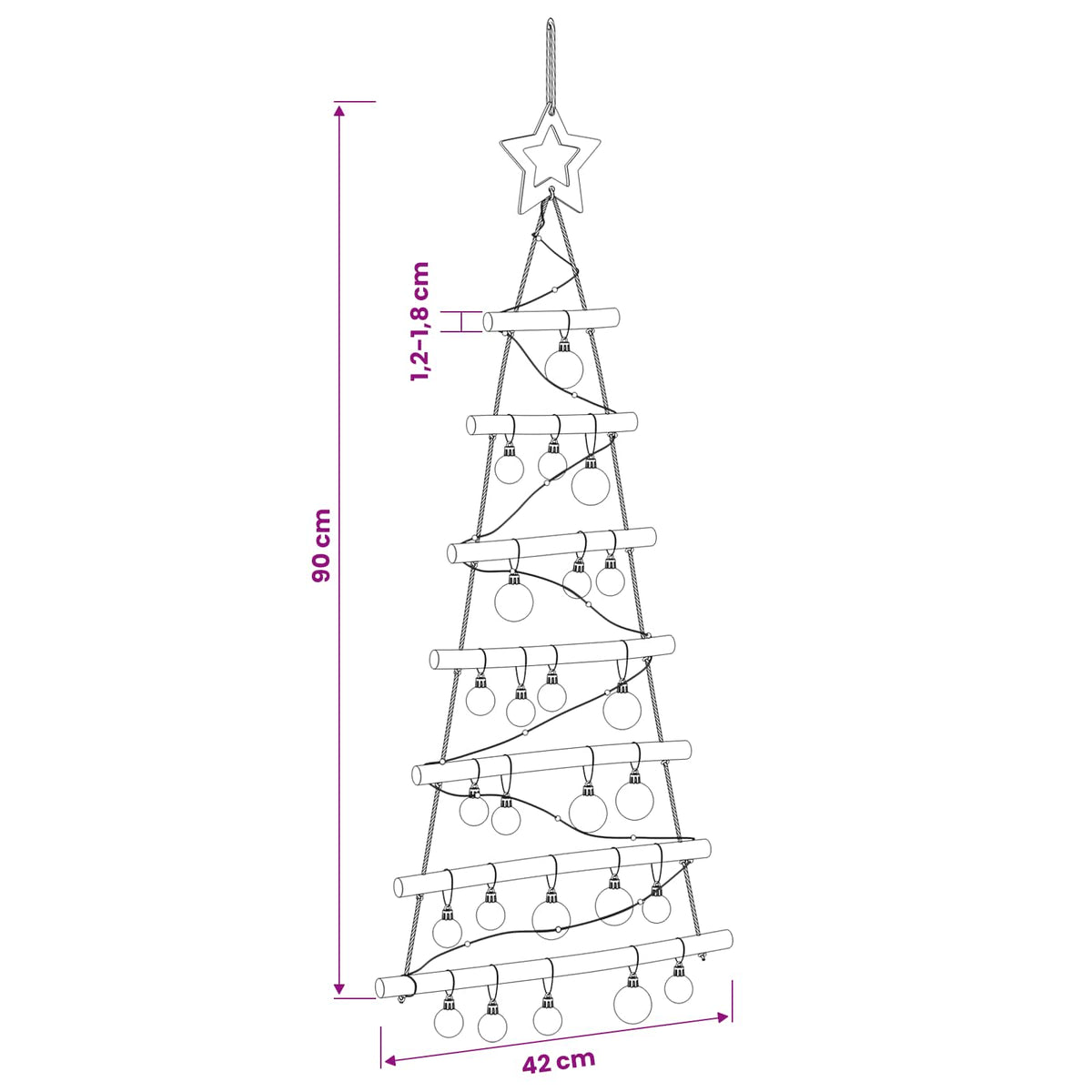 Hangende kerstboom met ballen 90 cm 30 LED's Warmwit