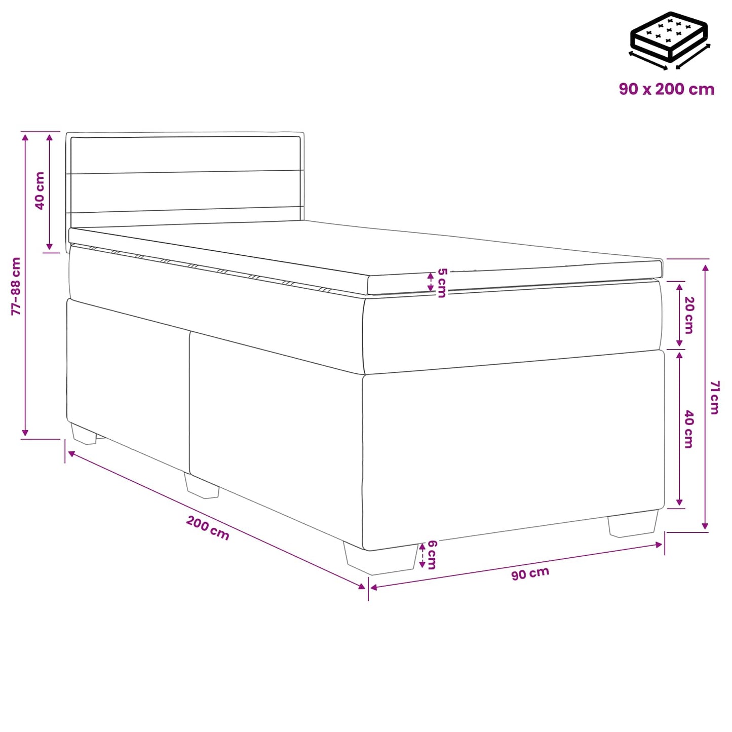 Boxspringbed met matras met hoofdeinde Blauw 90 x 200 cm Stof